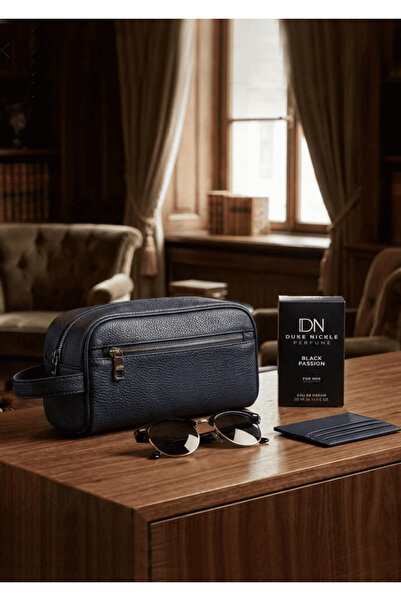 Duke Nickle Men's Navy Blue Bag Glasses Card Holder Perfume 4-Piece Luxury St...