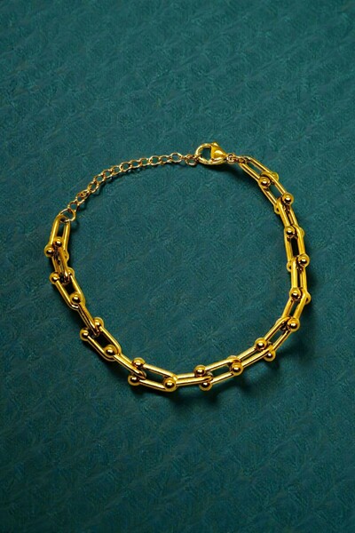 JewelsofHope Ataç Zincir 316L Çelik Kadın Bileklik - Kararmaz Gold Ayarlanabi...