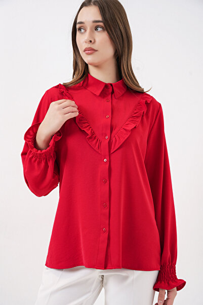 Bigdart 20223 Ruffle Long Sleeve Shirt - Red