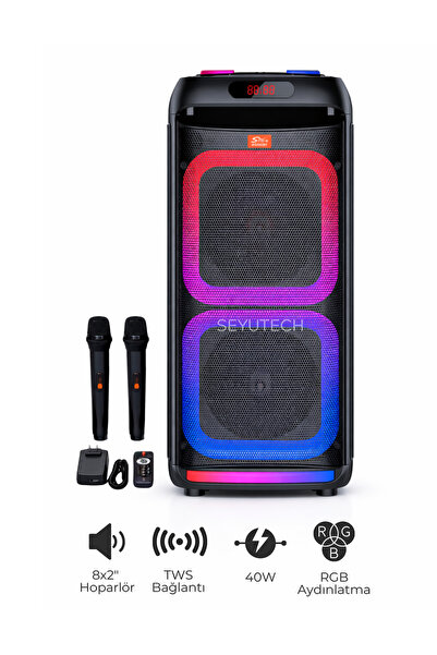 SEYUTECH Bluetooth Hoparlör RGB Led Işıklı Karaoke Mikrofon Hediyeli Taşınabi...