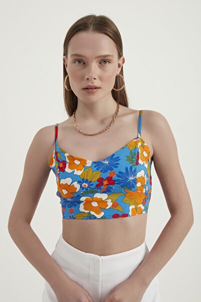 Hiccup Sleeveless crop top with sweetheart neckline and Floral Print