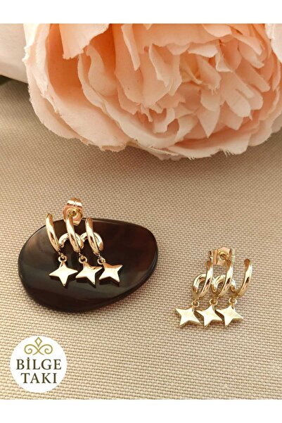 XUPING JEWELRY BİLGE TAKI Vip Çelik Üçlü Görünümlü Küpe Xuping 14 K