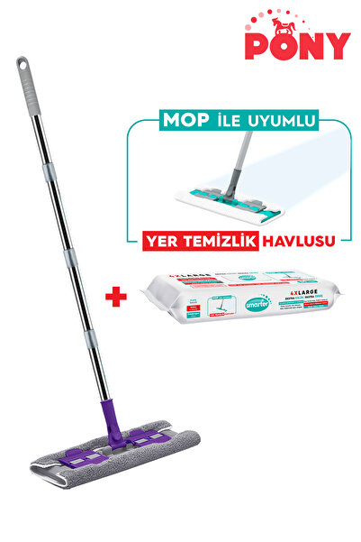 Pony Mandallı Mop Yer Temizlik Havlusu Hediyeli Mikrofiber Yüzey Set Paspas D...