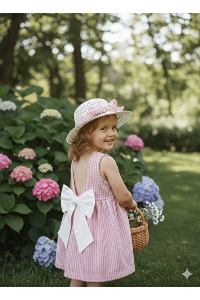 Store Pembe Renk Bebek Fiyonklu Kareli Şapkalı Elbise
