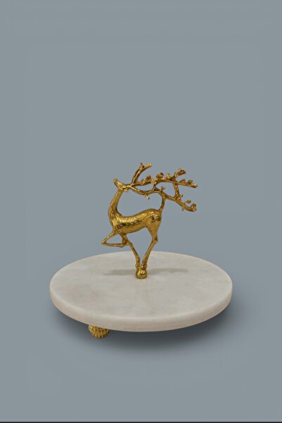 FARALYAHOME Drajelik, Lokumluk Sunumluk Geyik Dekorlu Beyaz Mermer 14 Cm