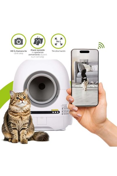 Wero FRVWHITE Akıllı Otomatik Kedi Tuvaleti/Kum Kabı Pro Beyaz, HD Kameralı, 74L+ 9L Geniş Hacim, La