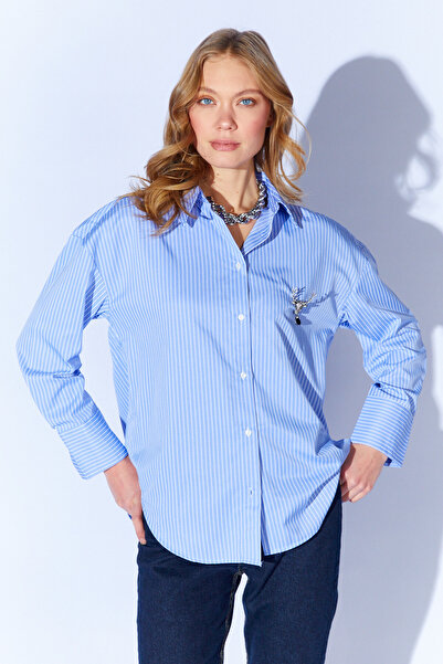 Manche Тонко смугаста бавовняна сатинова oversize зручна модель жіноча базова...