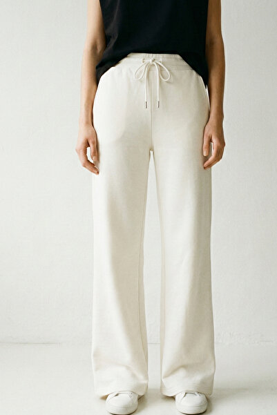 Elemge بنطلون رياضي نسائي من القطن بخصر عالٍ، لون إيكرو، تصميم ضيق، قصة واسعة...