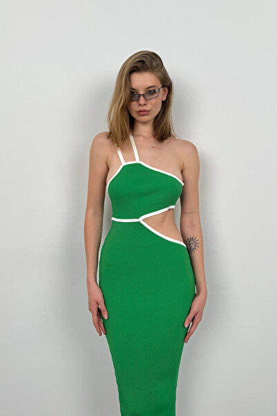 lovebox Rochie de damă, verde, cu un singur umăr, decupată în talie 23s25013