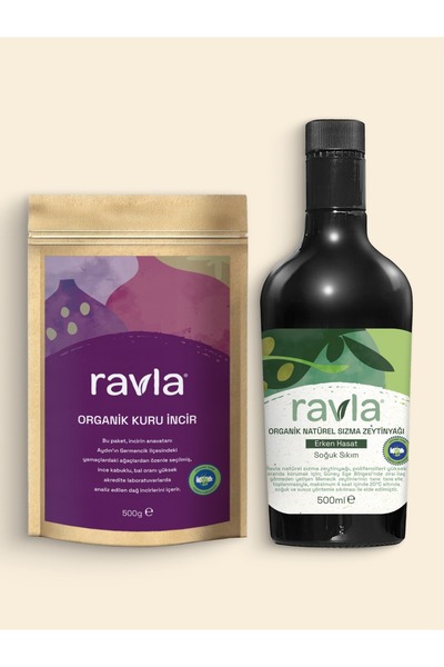 Ravla 2'li Ürün - Organik Erken Hasat Zeytinyağı – İçimlik 500 ml/ Organik Ku...