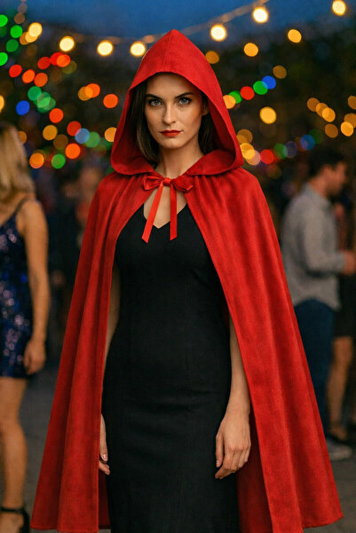 TOYFEST Accesoriu pentru costum de Halloween cu glugă, pelerina roșie a diavo...