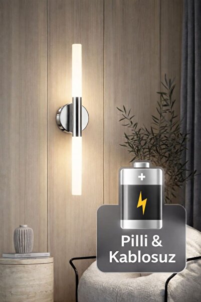 lüx aydınlatma Umut Modern Ledli Krom Pilli Aplik