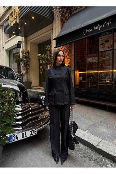 Julidress سترة بليزر مزينة بأزرار وبنطلون، طقم دينيم فاخر نحيف