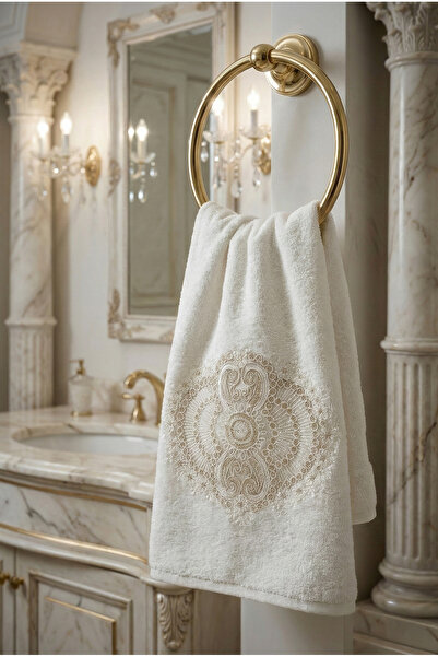 Class Bambu Dantelli El ve Yüz Havlusu 50 X 90 cm Şiraze Krem 1 Adet Tekli Ku...