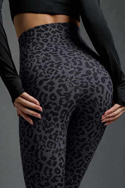 Moije Kadın Fitilli Dar Paça Slim Pantolon Leopar Desenli Yüksek Bel Dar Paça...