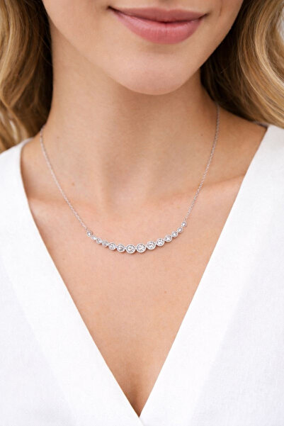 Brezza Lusso Jewelry 925 Ayar Gümüş Zirkon Taşlı Su Yolu Kadın Gümüş Kolye