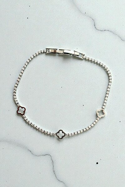 JewelsofHope 3'lü Yonca Figürlü İnce Zirkon Taşlı Minimalist Su Yolu Bilekliğ...