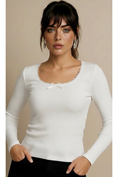 Be Best بلوزة نسائية بيضاء بياقة دانتيل BE175