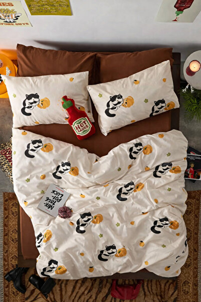 İQON Double Duvet Cover Set Pumpkin Cat Setçi̇ft