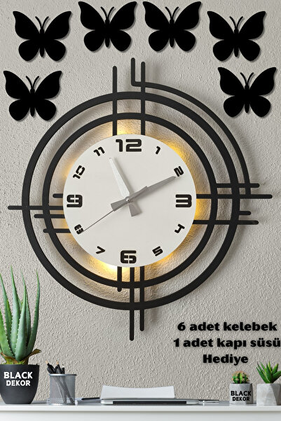 Blackdekor Beyaz Renkli Işıklı Ahşap Duvar Saati | Modern Duvar Saati Ve Şık ...