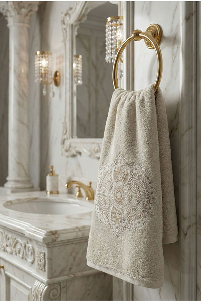 Class Bambu Dantelli El ve Yüz Havlusu 50 X 90 cm Şiraze Bej 1 Adet Tekli Kut...