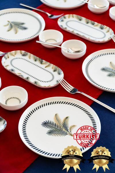 Farika Porselen طقم إفطار بالمية مكون من 16 قطعة، يكفي لـ 6 أشخاص (صنع في تركيا)