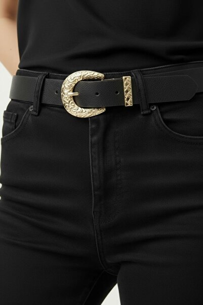 Kemerix centură neagră de damă cu cataramă aurie