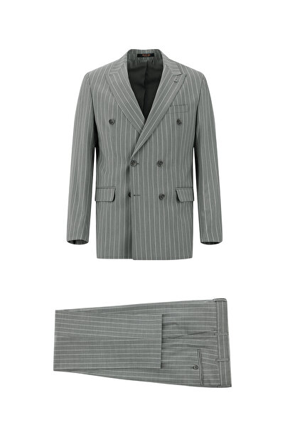 Abdullah Kiğılı Woolen Striped Regular Fit Double Breasted Suit