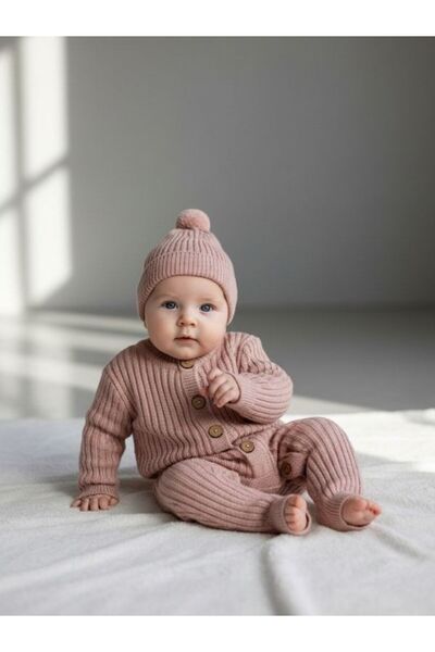 Zekids Bebek Örgü Fitilli Bereli Kışlık Tulum