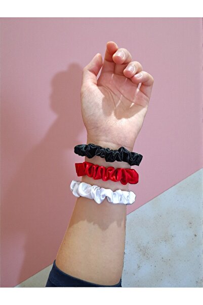 BeyzHal Γυναικείο Σετ 3 τεμαχίων από σατέν λαστιχάκια μαλλιών - Μαύρο, Λευκό,...