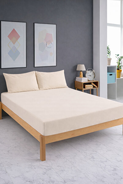 TEXTİLEGARDEN Cotton Cream Ranforce Bed Sheet Set with 30 cm Elastic Edge Sin...