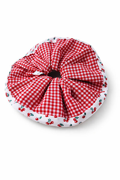 OIA Atelier Kiraz Kenarlı Pötikare Kırmızı Scrunchie Lastik Toka
