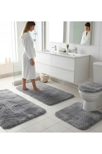 SHAGY HOME BANYO PASPASI 4LÜ Shaggy PASPAS TAKIMI BÜYÜK BOY 60X100 KAYMAZ TABAN