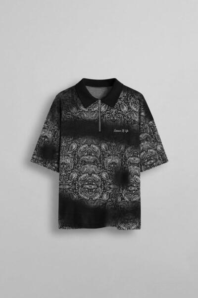 ablukaonline Ανδρικό μπλουζάκι με γιακά πόλο με μισό φερμουάρ μαύρο