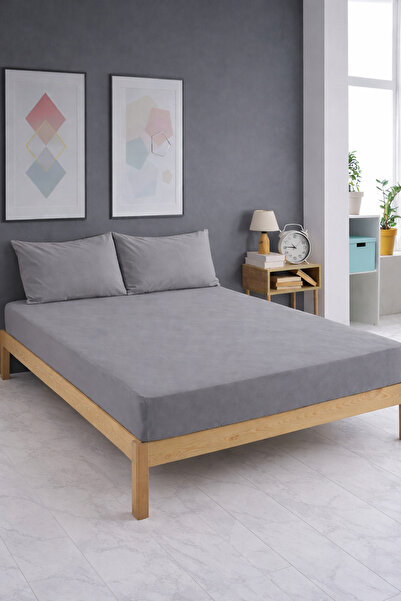 TEXTİLEGARDEN Cotton Gray Ranforce Bed Sheet Set with 30 cm Elastic Edge, Sin...