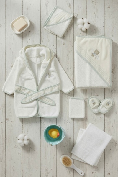 Cherub Baby Panda Boy Striped Organic Newborn Baby Boy Towel Bathrobe Set Org...