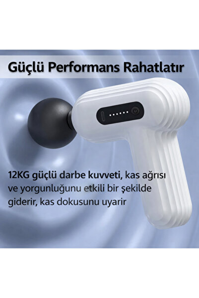 qasul Şarjlı Masaj Tabancası 1200mAh Bataryalı 6 Kademeli 4 Başlıklı Kas Gevşetici Masaj Aleti