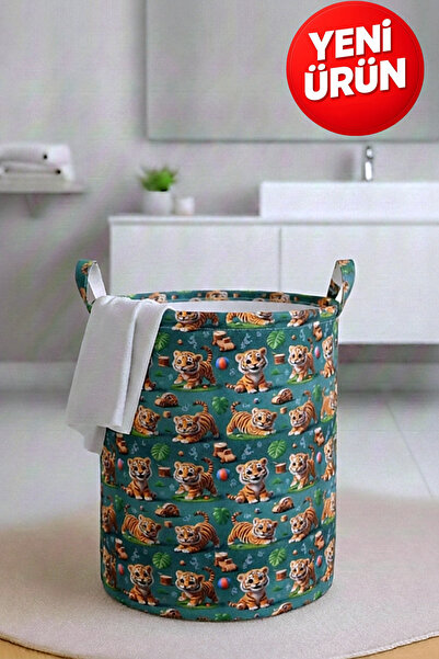 Paris Home Kaplan Baskılı Katlanır Kirli Çamaşır ve Çocuk Oyuncak Sepeti – Ço...