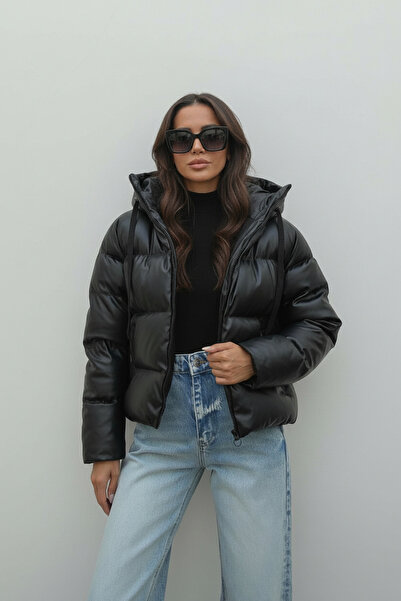 gm giyimarket WOMEN'S LEATHER PUFFY COAT