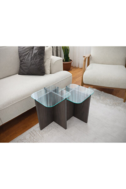 Mimore 2’li Yan Sehpa Takımı – MDF Gövde, Temperli Cam