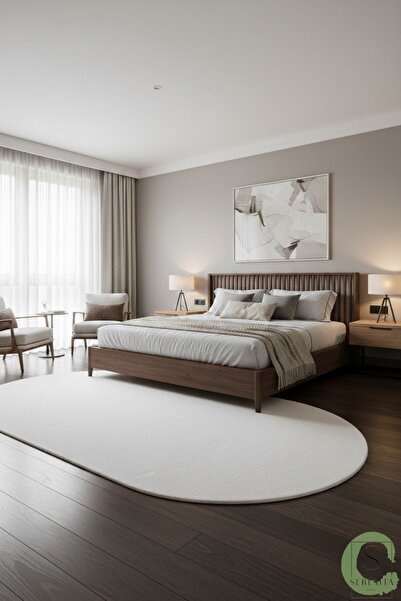 SERENİTA KAYMAZ TABAN BEYAZ POST/PELUŞ OVAL SAÇAKSIZ MODERN OTURMA ODASI SALO...