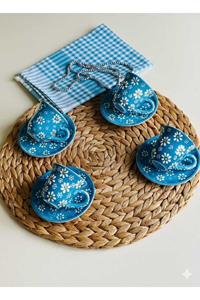 Den Tasarım Hediyelik Daisy Flower Coffee Cup Set for 4 People