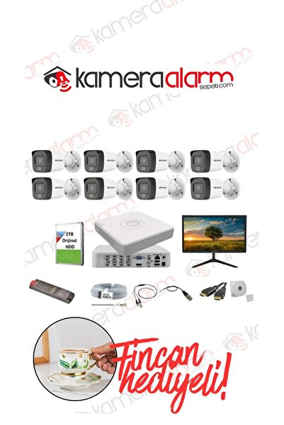 Hikvision 8 Kameralı 7/24 Renkli, Ses Kayıtlı Güvenlik Kamerası Seti - Monitörlü