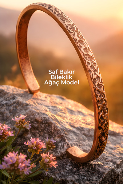 NBS Beautiful Naturel Stones سوار نحاسي نقي بنمط شجرة قابل للتعديل للجنسين مو...