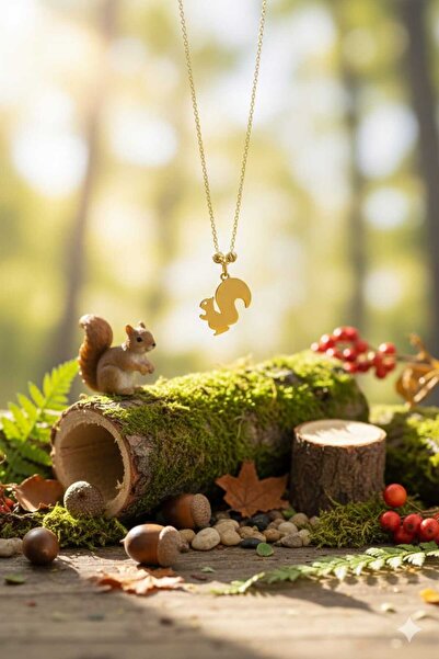 Papatya Silver 925 Ayar Gümüş Altın Kaplama Dorika Toplu Sincap Kadın Kolye