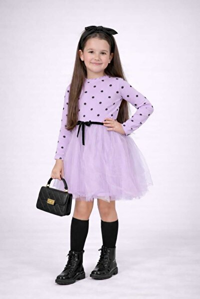 neocotton Rochie din tul cu mânecă lungă pentru fetiță cu buline pentru ziua ...