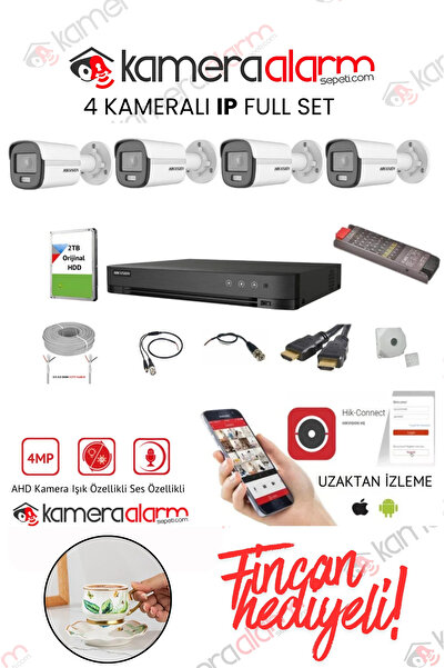 Hikvision 4MP 7/24 Renkli Görüşlü 4'lü AHD Kamera Seti - Uzaktan izleme - 2TB...
