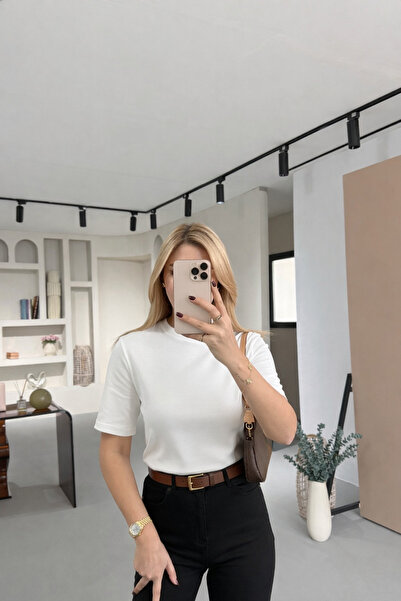 Sezgi Tekin Seria Premium Bumbac cu guler rotund Alb Basic tricou