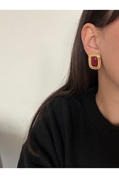 Charmist 14K Çelik Üzeri Altın Kaplama KemikvKare Küpe