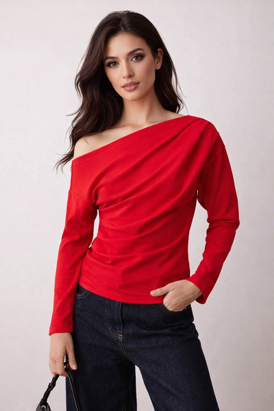 peri tower منتج جديد بلوزة بأكمام طويلة من قماش الكريب المحبوك بتفاصيل متدلية...